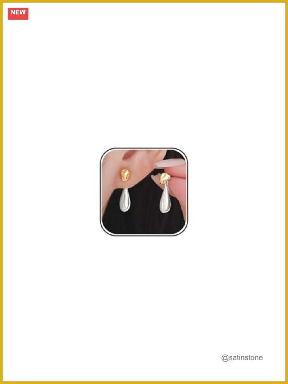 Teardrop Dangle Drop Earrings Two Tone Statement Jewelry